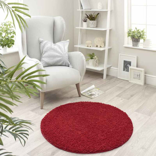 Buddy Washable Round Circle Rugs in Red