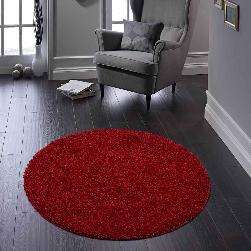 Buddy Washable Round Circle Rugs in Red
