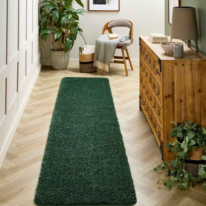 Buddy Washable Hallway Runner Rugs in Forest Green
