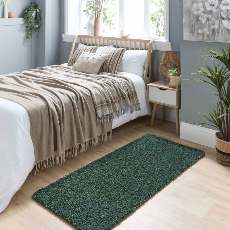 Buddy Washable Hallway Runner Rugs in Forest Green