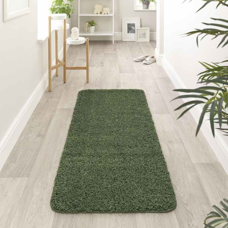 Buddy Washable Hallway Runner Rugs in Forest Green