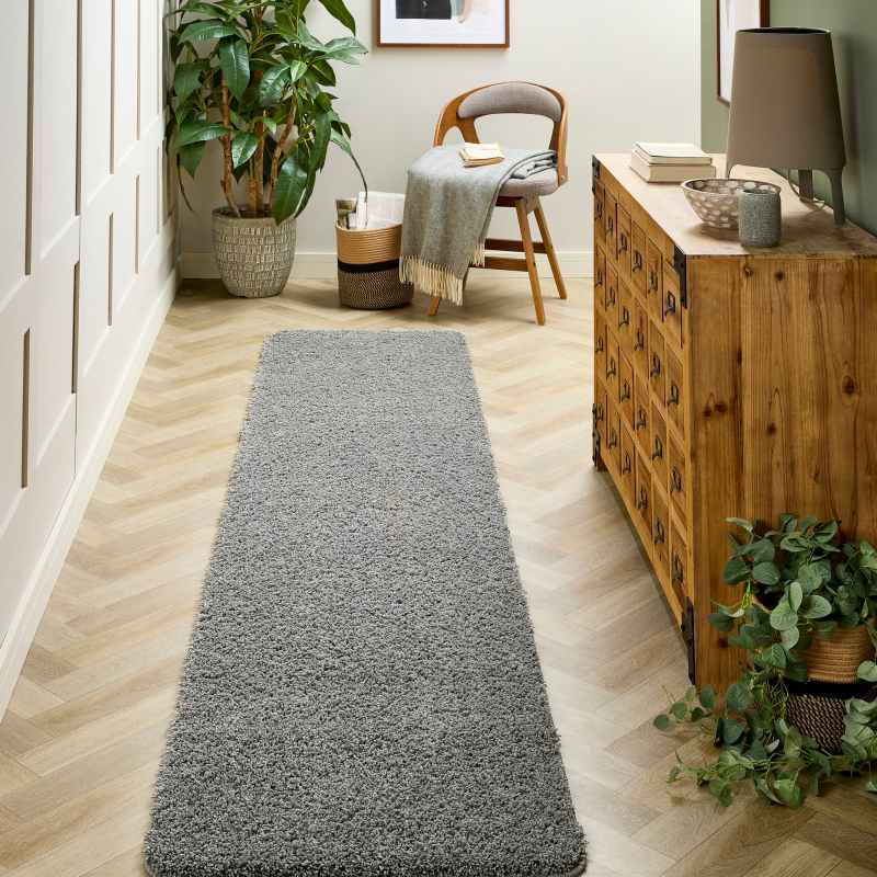 Buddy Washable Hallway Runner Rugs in Ghost Grey