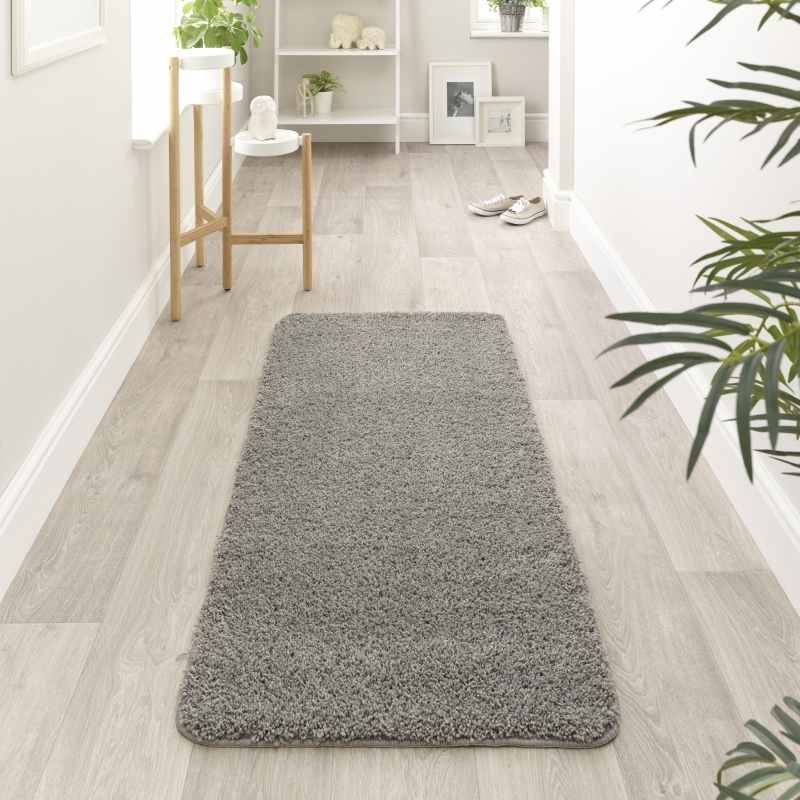 Buddy Washable Hallway Runner Rugs in Ghost Grey