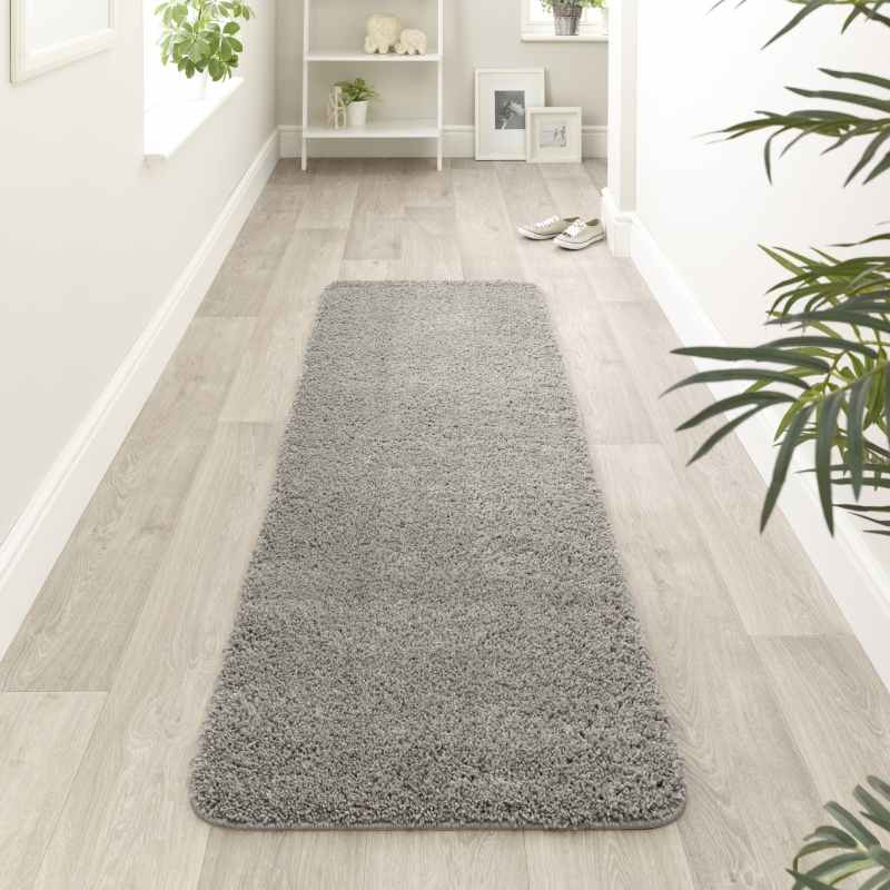 Buddy Washable Hallway Runner Rugs in Ghost Grey