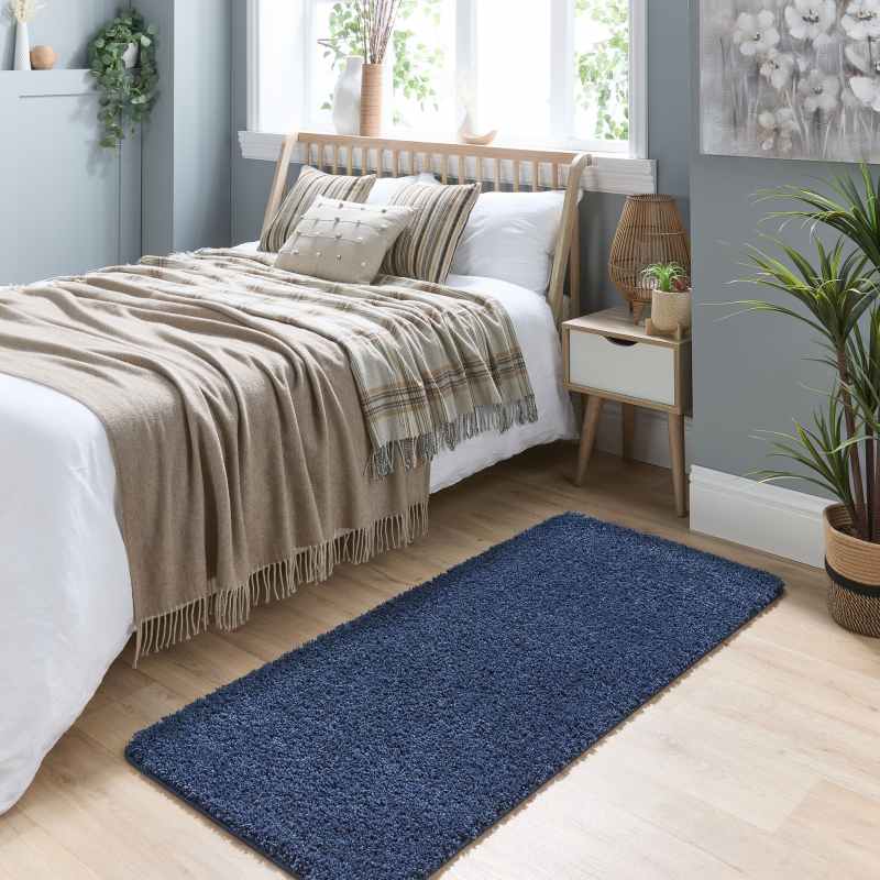 Buddy Washable Hallway Runner Rugs in Midnight Blue