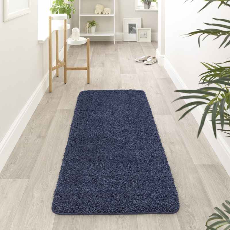 Buddy Washable Hallway Runner Rugs in Midnight Blue