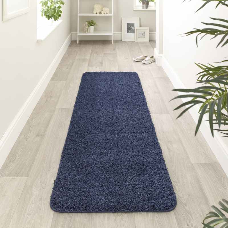 Buddy Washable Hallway Runner Rugs in Midnight Blue