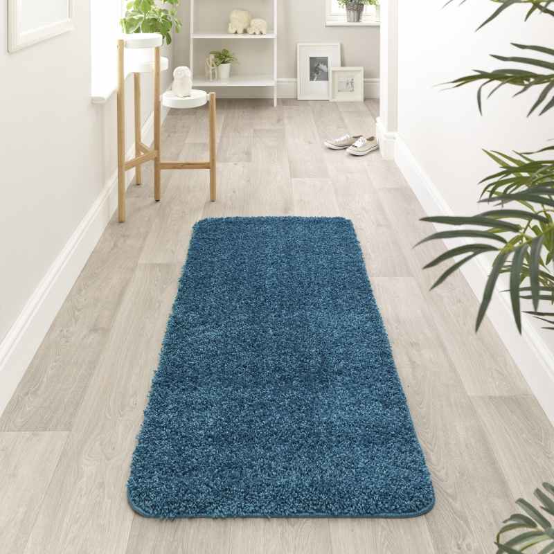 Buddy Washable Hallway Runner Rugs in Teal