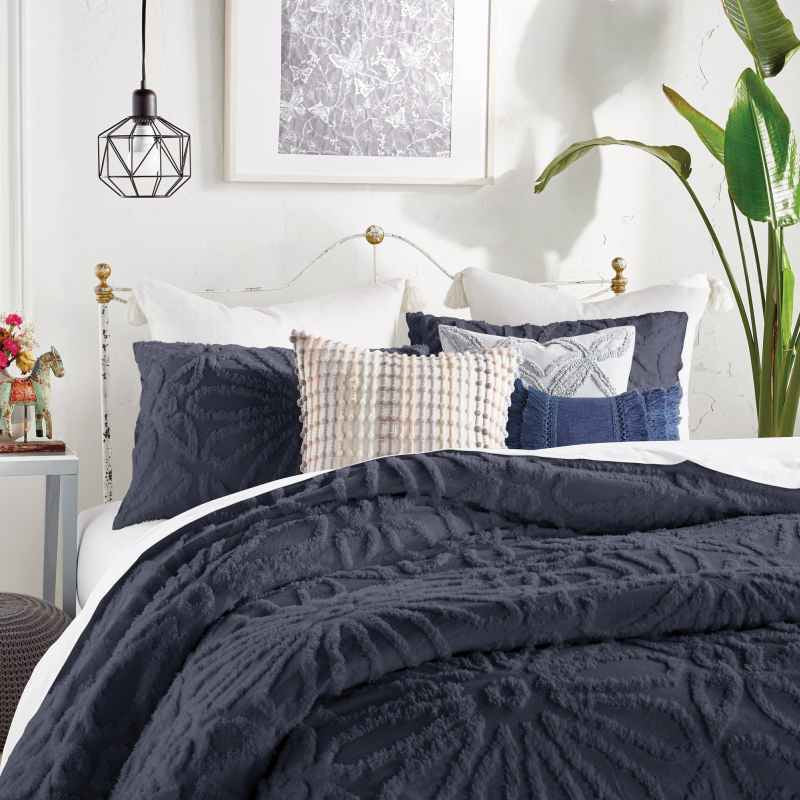 Chenille Medallion Cotton Bedding by Peri Home in Indigo Blue