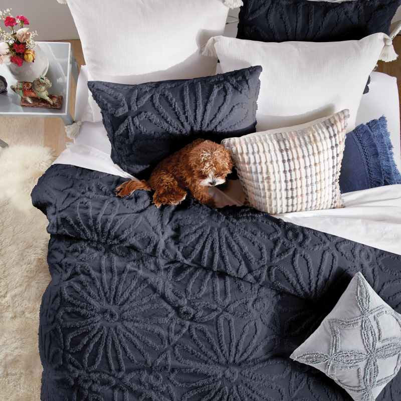 Chenille Medallion Cotton Bedding by Peri Home in Indigo Blue