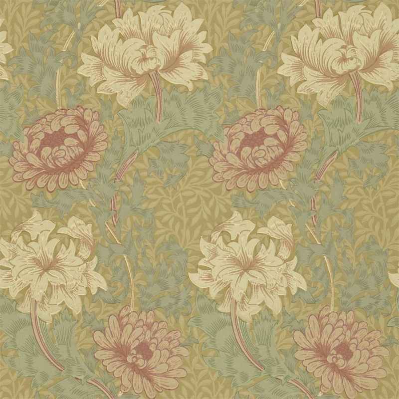 Chrysanthemum Wallpaper 216860 by Morris & Co in Pink Yellow Green