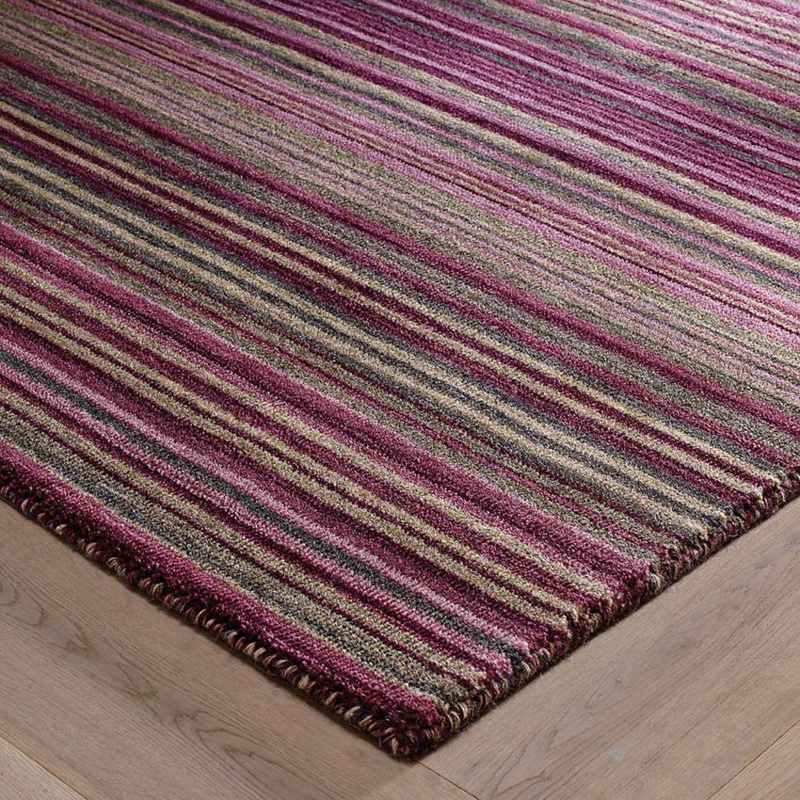 Carter Modern Stripe Wool Rugs in Berry Purple