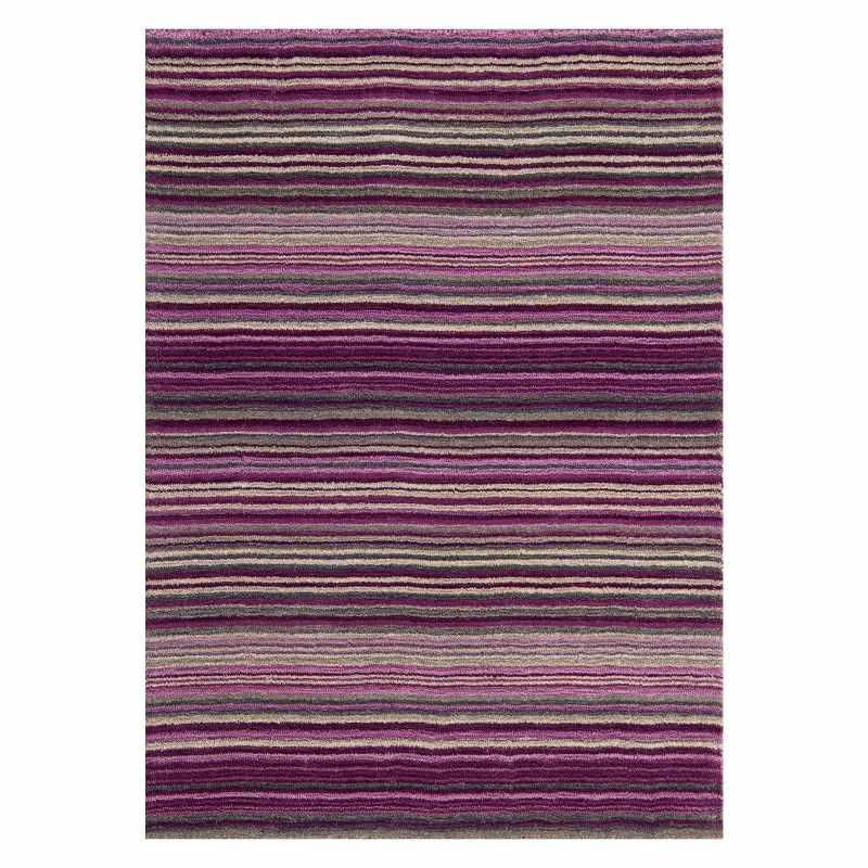 Carter Modern Stripe Wool Rugs in Berry Purple