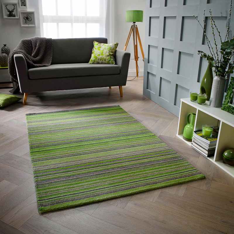 Carter Modern Stripe Wool Rugs in Green