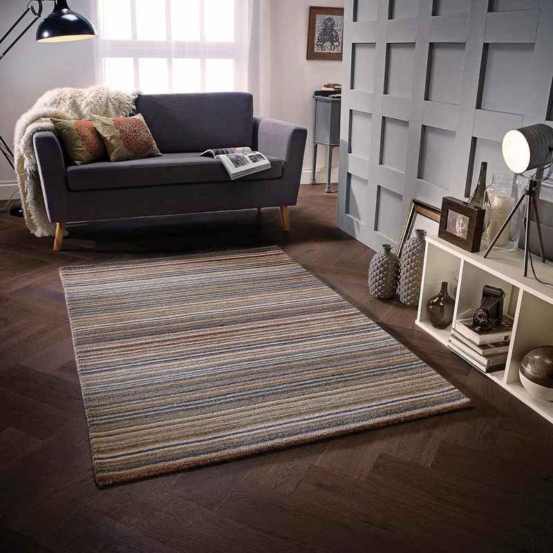 Carter Modern Stripe Wool Rugs in Natural