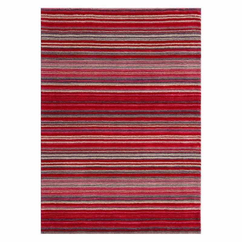 Carter Modern Stripe Wool Rugs in Red