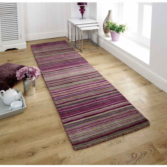 Carter Modern Stripe Hallway Runner Rugs in Berry Purple