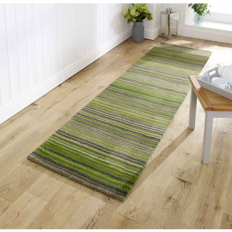 Carter Modern Stripe Hallway Runner Rugs in Green