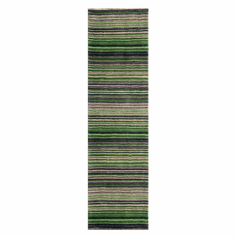 Carter Modern Stripe Hallway Runner Rugs in Green