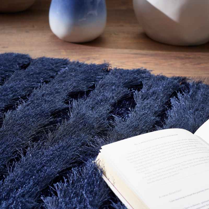 Carved Glamour Shaggy Rugs in Navy Blue By Origins