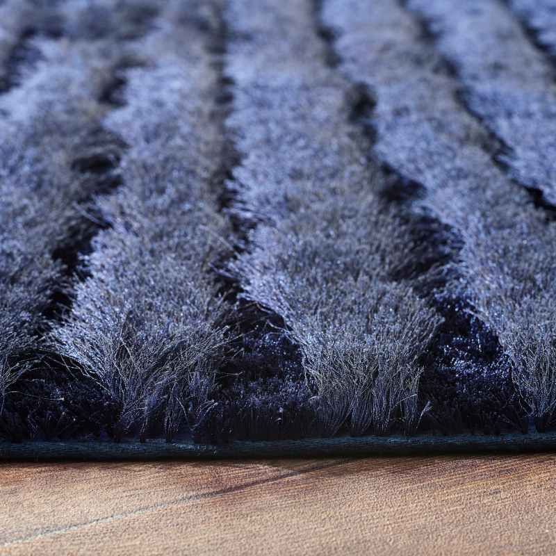 Carved Glamour Shaggy Rugs in Navy Blue By Origins