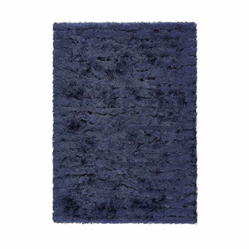 Carved Glamour Shaggy Rugs in Navy Blue By Origins