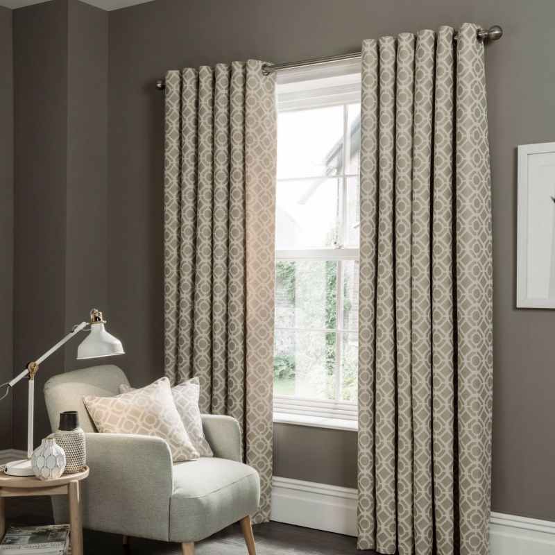 Castello Geometric Curtains By Clarke And Clarke in Mushroom Beige