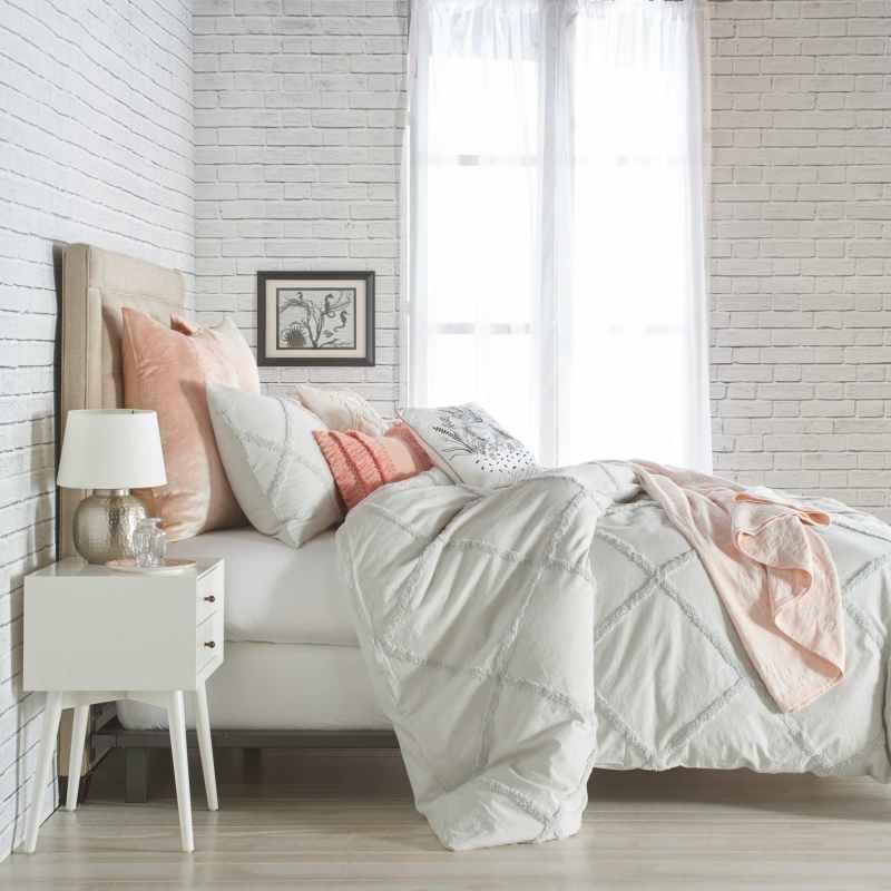 Chenille Lattice Bedding Duvet Cover and Pillowcase By Peri Home in Grey