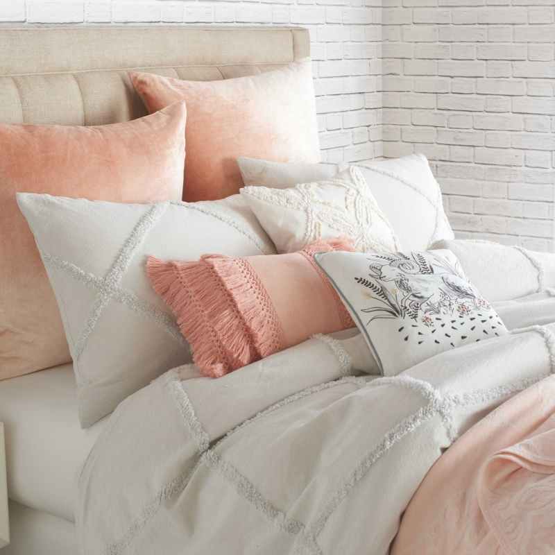 Chenille Lattice Bedding Duvet Cover and Pillowcase By Peri Home in Grey