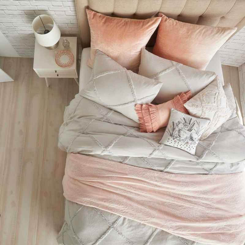 Chenille Lattice Bedding Duvet Cover and Pillowcase By Peri Home in Grey