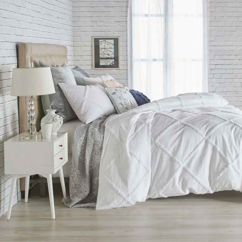 Chenille Lattice Bedding Duvet Cover and Pillowcase By Peri Home in White