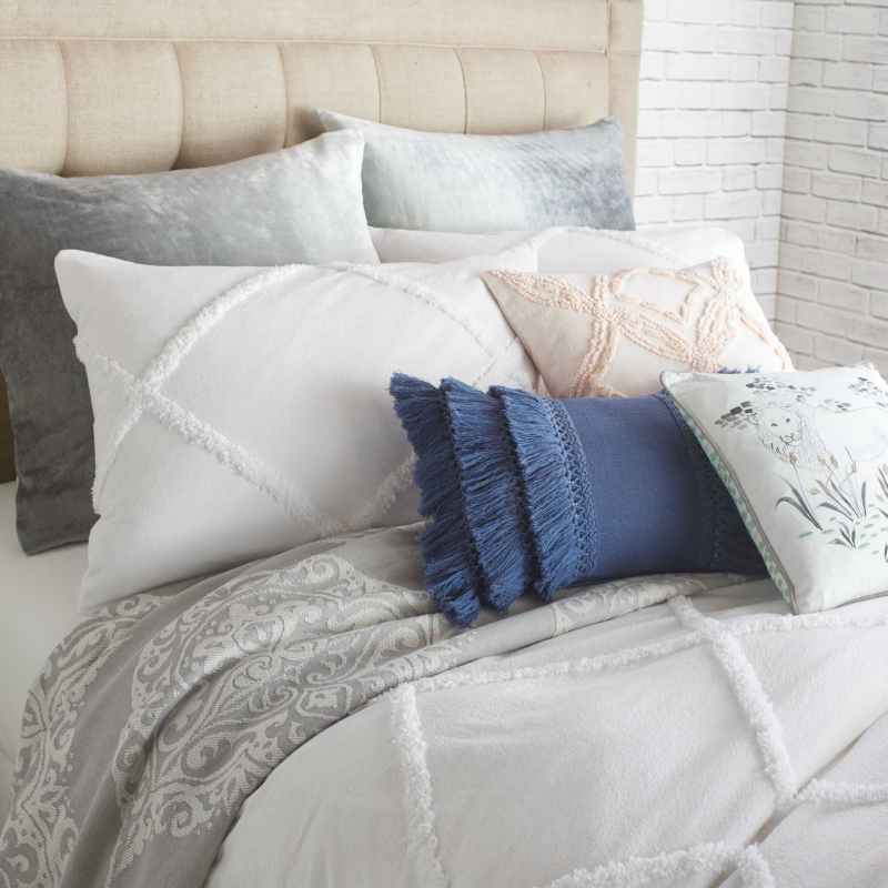 Chenille Lattice Bedding Duvet Cover and Pillowcase By Peri Home in White