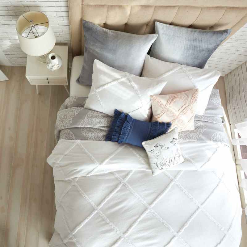 Chenille Lattice Bedding Duvet Cover and Pillowcase By Peri Home in White