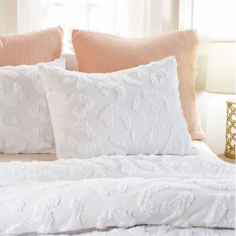 Chenille Leopard Cotton Bedding by Peri Home in White
