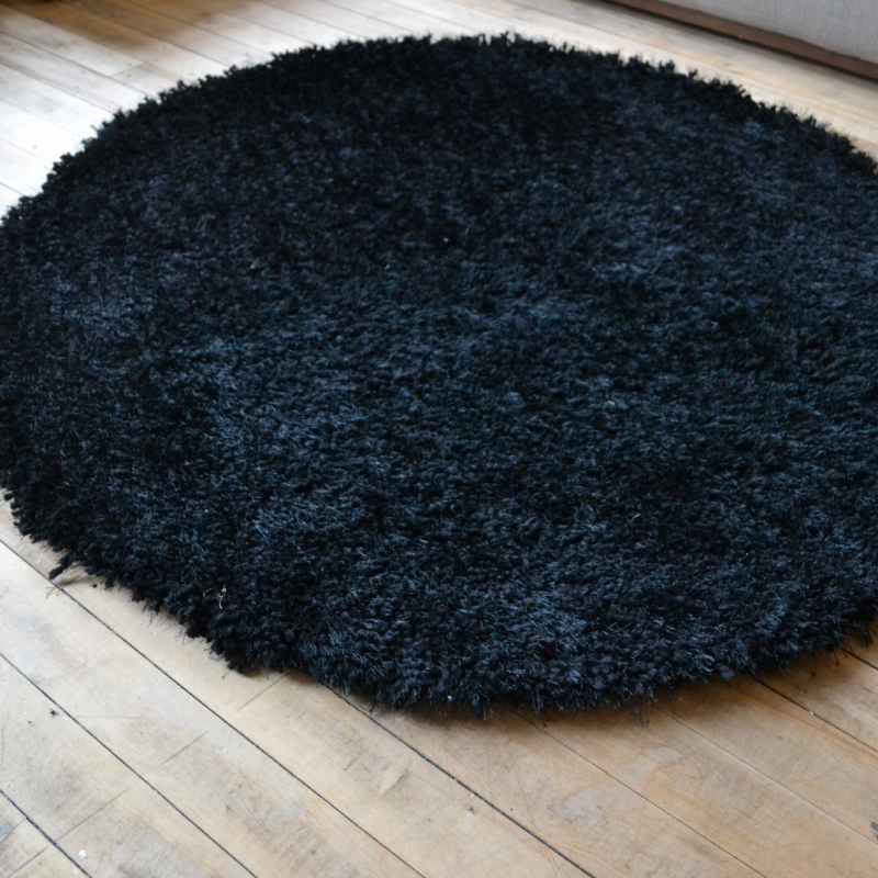 Chicago Circle Shaggy Plain Modern Rugs in Black