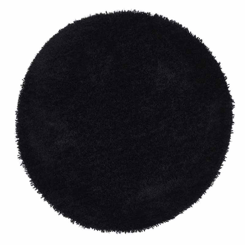 Chicago Circle Shaggy Plain Modern Rugs in Black