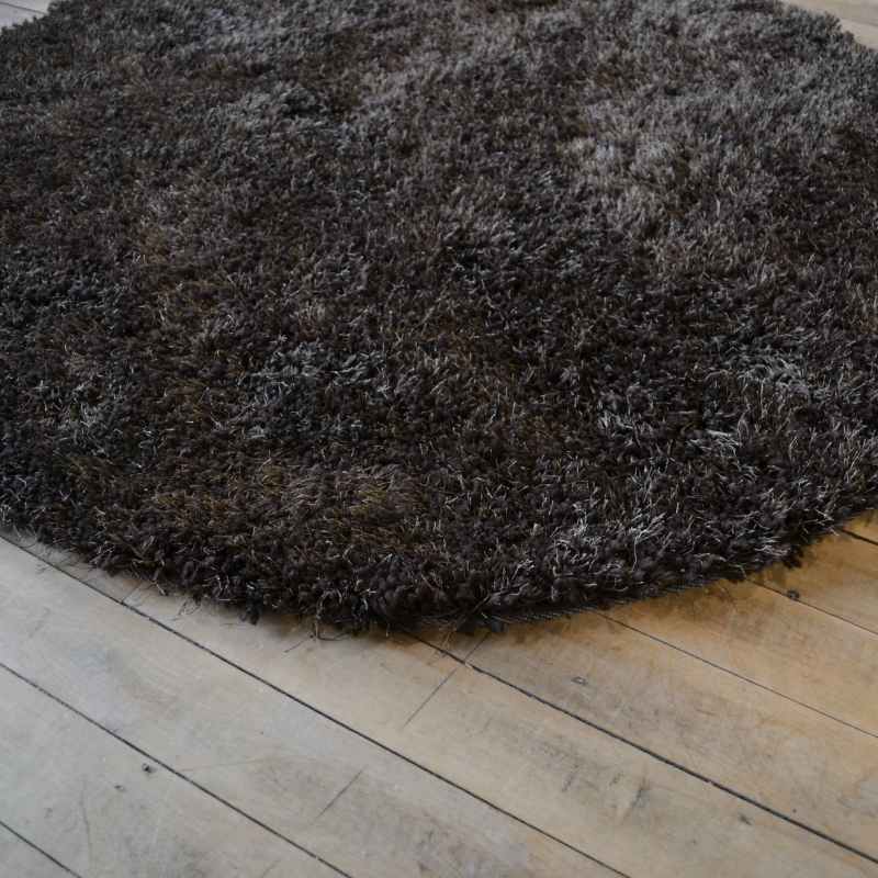 Chicago Circle Shaggy Plain Modern Rugs in Chocolate