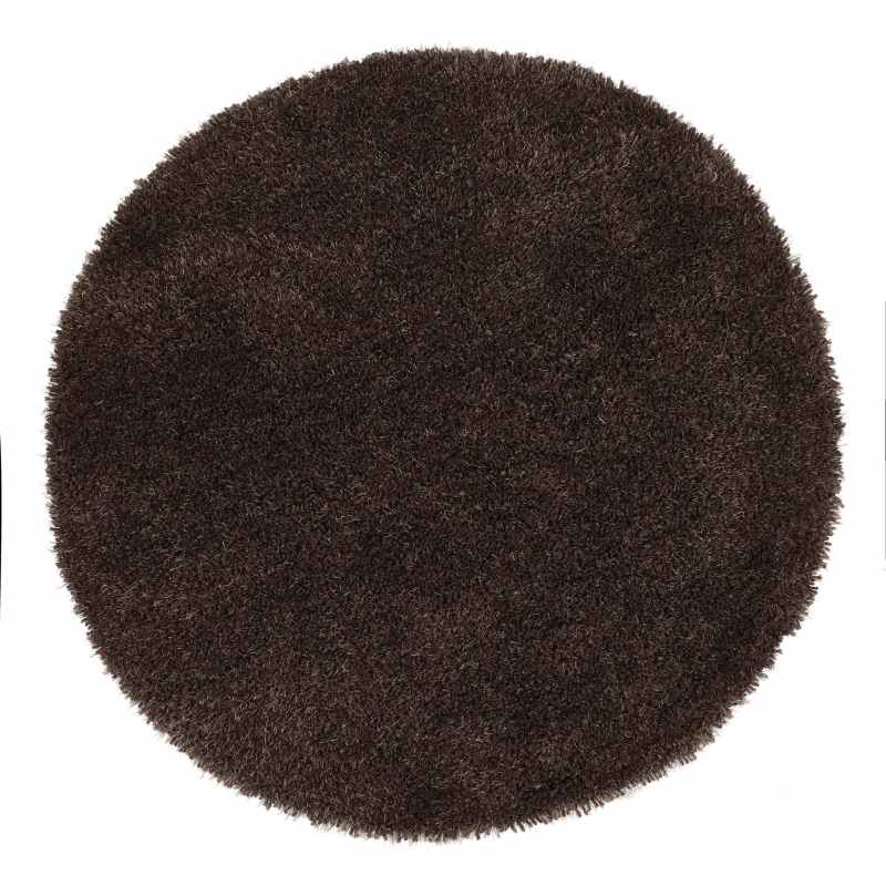 Chicago Circle Shaggy Plain Modern Rugs in Chocolate