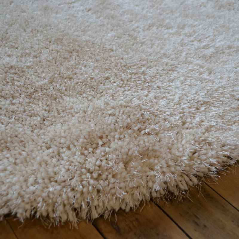 Chicago Circle Shaggy Plain Modern Rugs in Cream