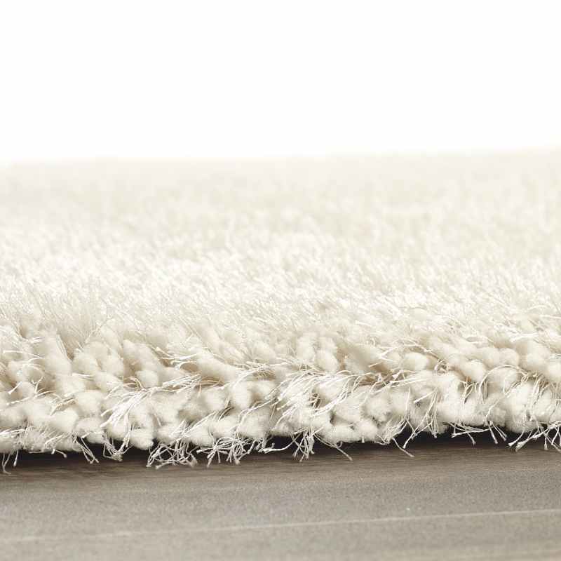 Chicago Circle Shaggy Plain Modern Rugs in Cream