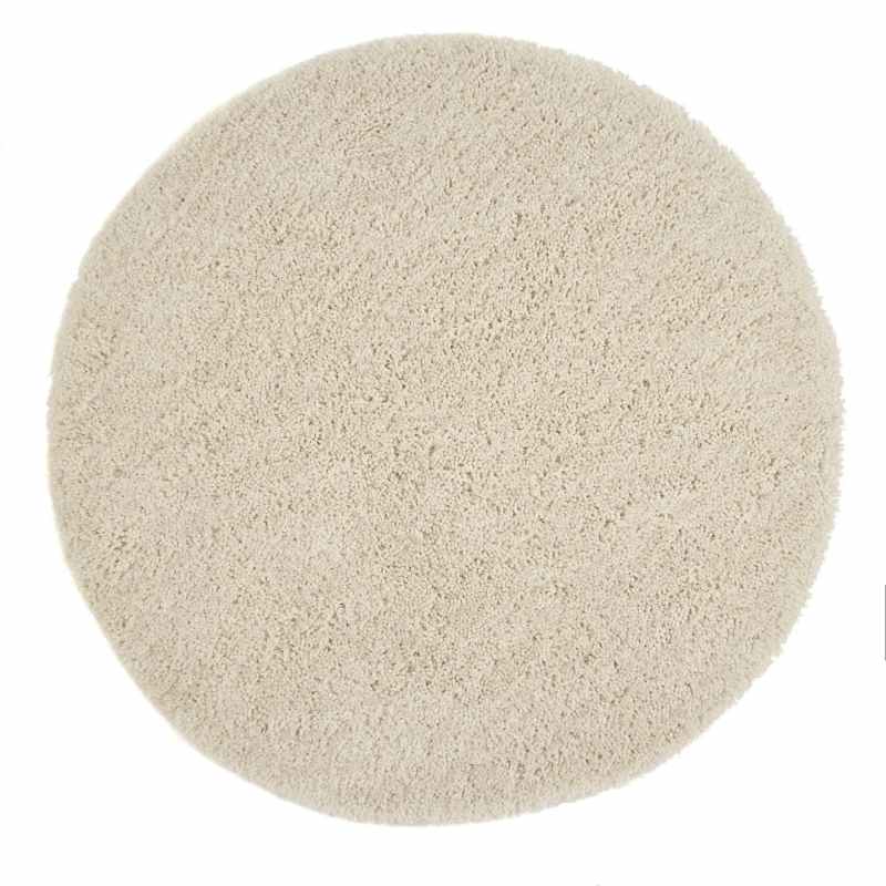 Chicago Circle Shaggy Plain Modern Rugs in Cream