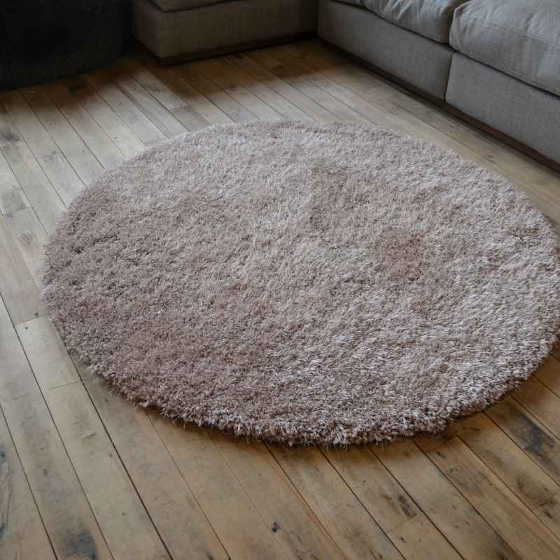 Chicago Circle Shaggy Plain Modern Rugs in Latte