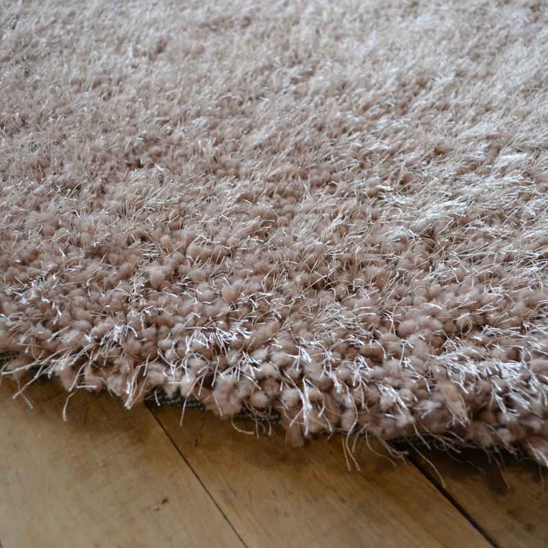 Chicago Circle Shaggy Plain Modern Rugs in Latte