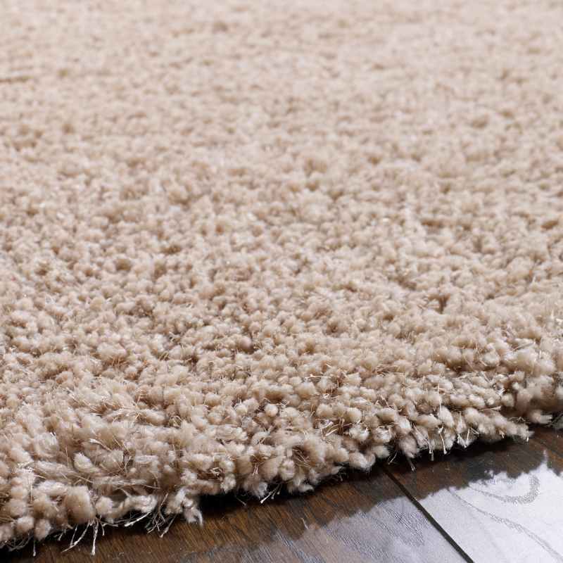 Chicago Circle Shaggy Plain Modern Rugs in Latte