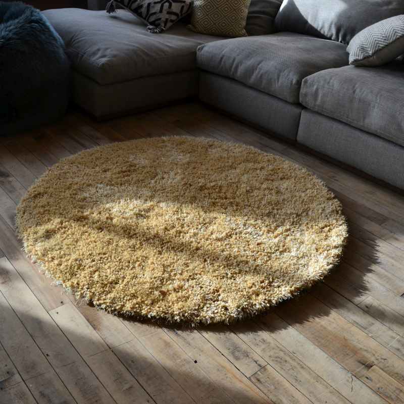 Chicago Circle Shaggy Plain Modern Rugs in Yellow Ochre