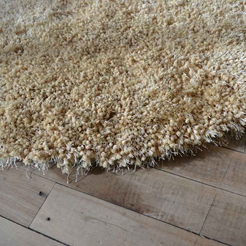 Chicago Circle Shaggy Plain Modern Rugs in Yellow Ochre