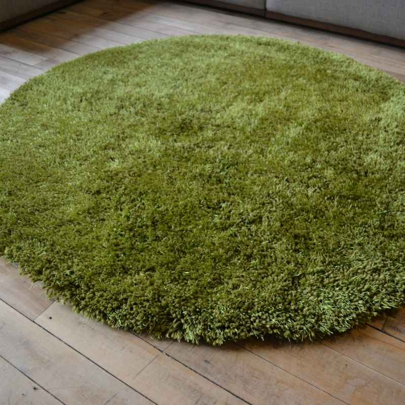 Chicago Circle Shaggy Plain Modern Rugs in Olive