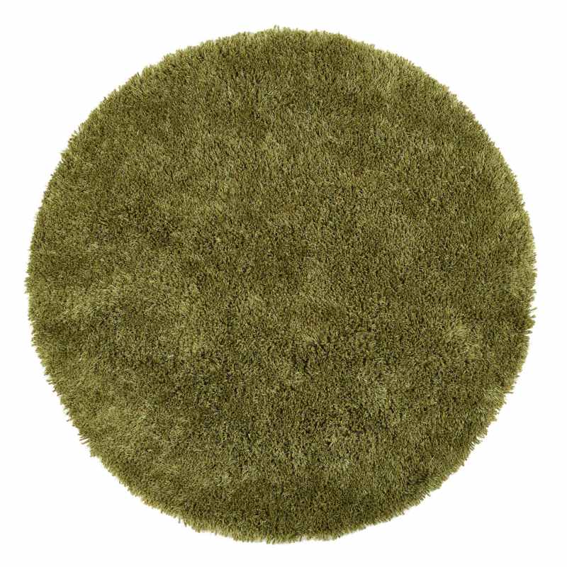 Chicago Circle Shaggy Plain Modern Rugs in Olive