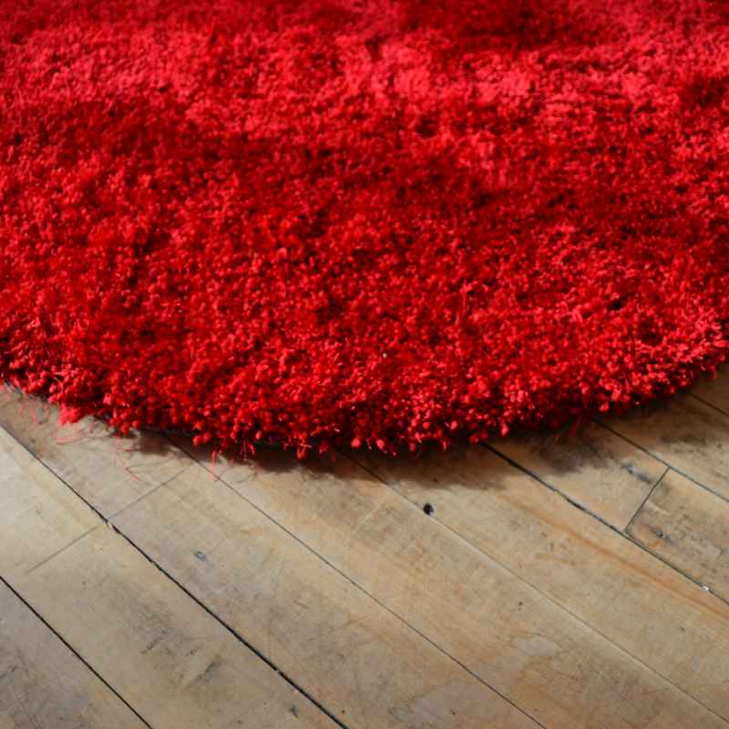 Chicago Circle Shaggy Plain Modern Rugs in Red