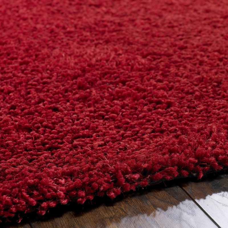 Chicago Circle Shaggy Plain Modern Rugs in Red
